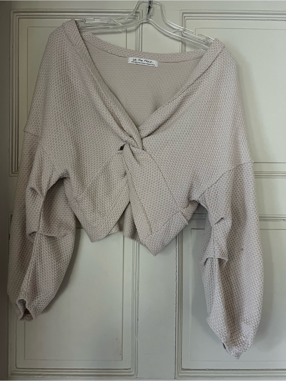 Free People Waffle Knit Twist Front Crop Top XS Cream